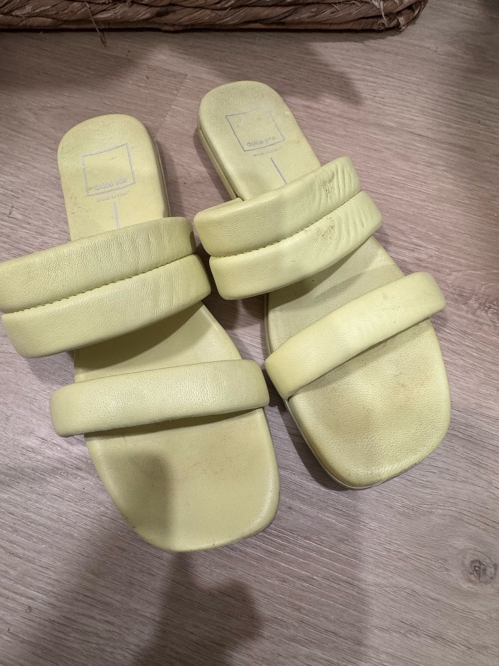 Yellow/green Padded Strap Slide Sandals - (Brand Not Visible)